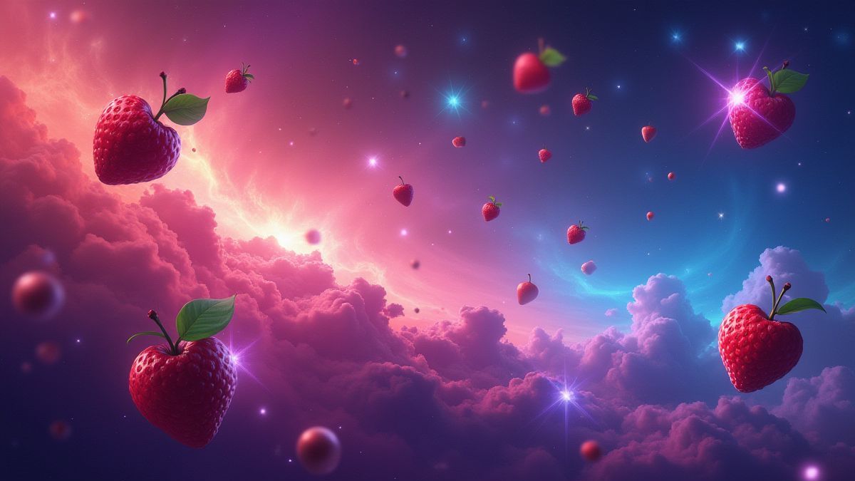 Una galaxia llena de frutas y gemas flotando en órbita.