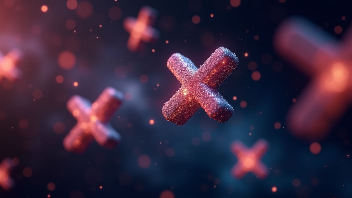 Símbolos multiplicadores brillantes flotando en el espacio.