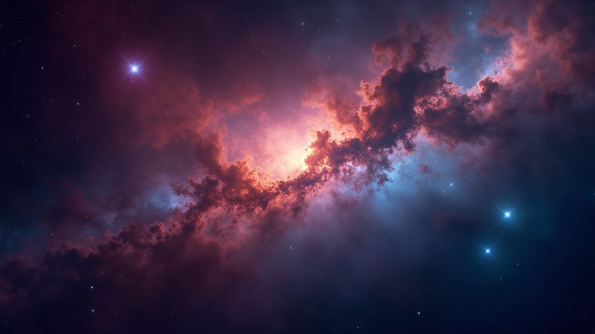 Kosmische scène met kleurrijke sterren en nevels in de diepe ruimte.