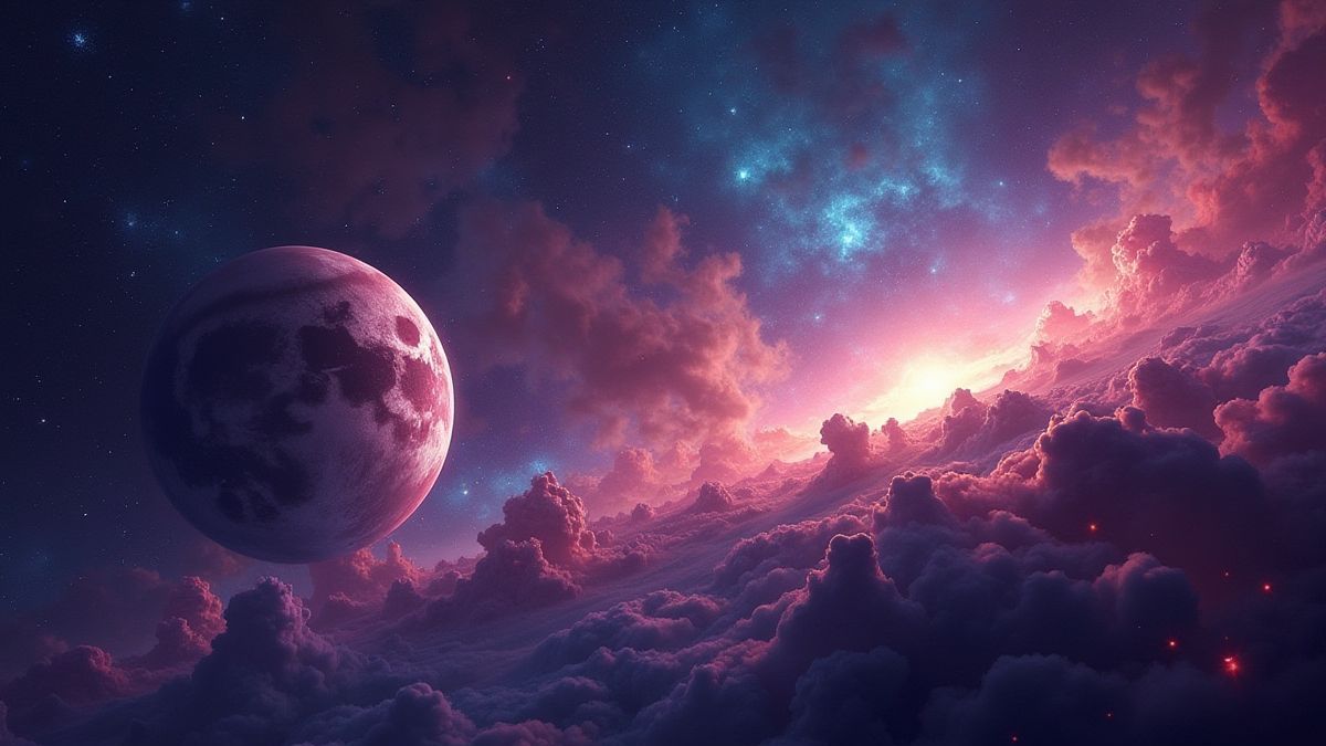 Una galaxia colorida llena de planetas y estrellas brillantes.