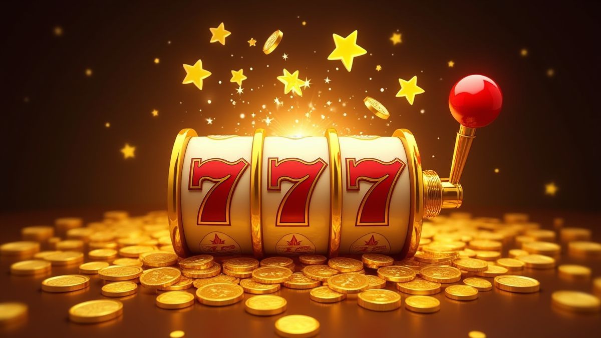 Gold coins and stars coming out of a slot machine.