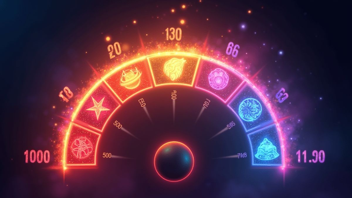 A magical illuminated meter with celestial symbols and multipliers.