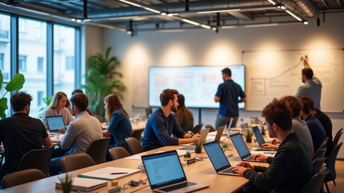 Moderner Arbeitsbereich voller technischer Gadgets