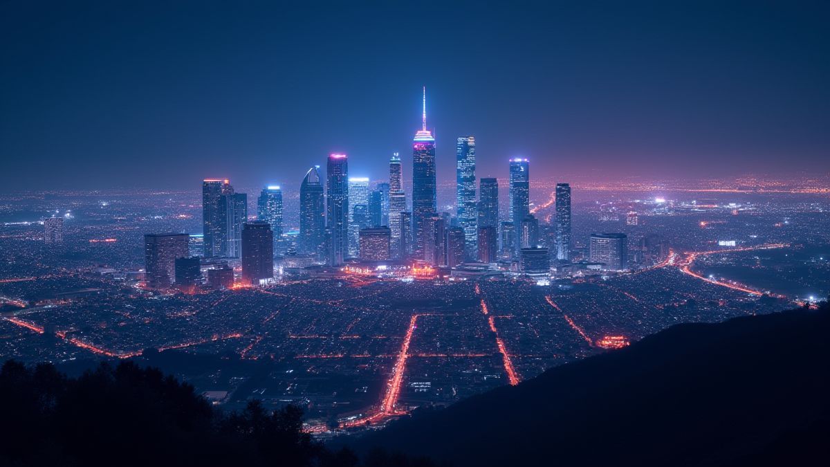 Futuristische Landschaft von Silicon Valley bei Nacht