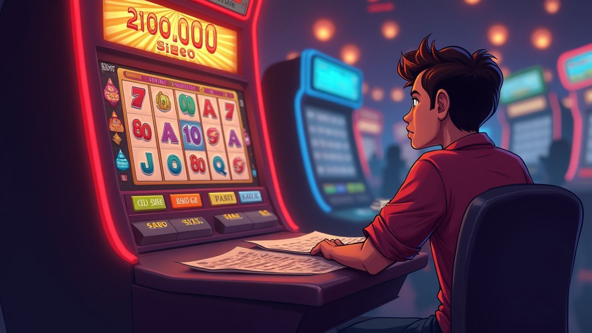 Um jogador desfrutando de uma estratégia em uma máquina caça-níqueis.