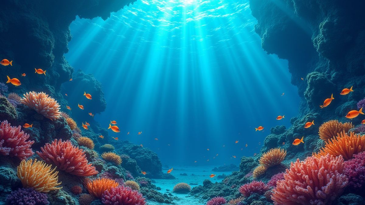 Unterwasser-Korallenriff voller Meeresleben und leuchtenden Schätzen.