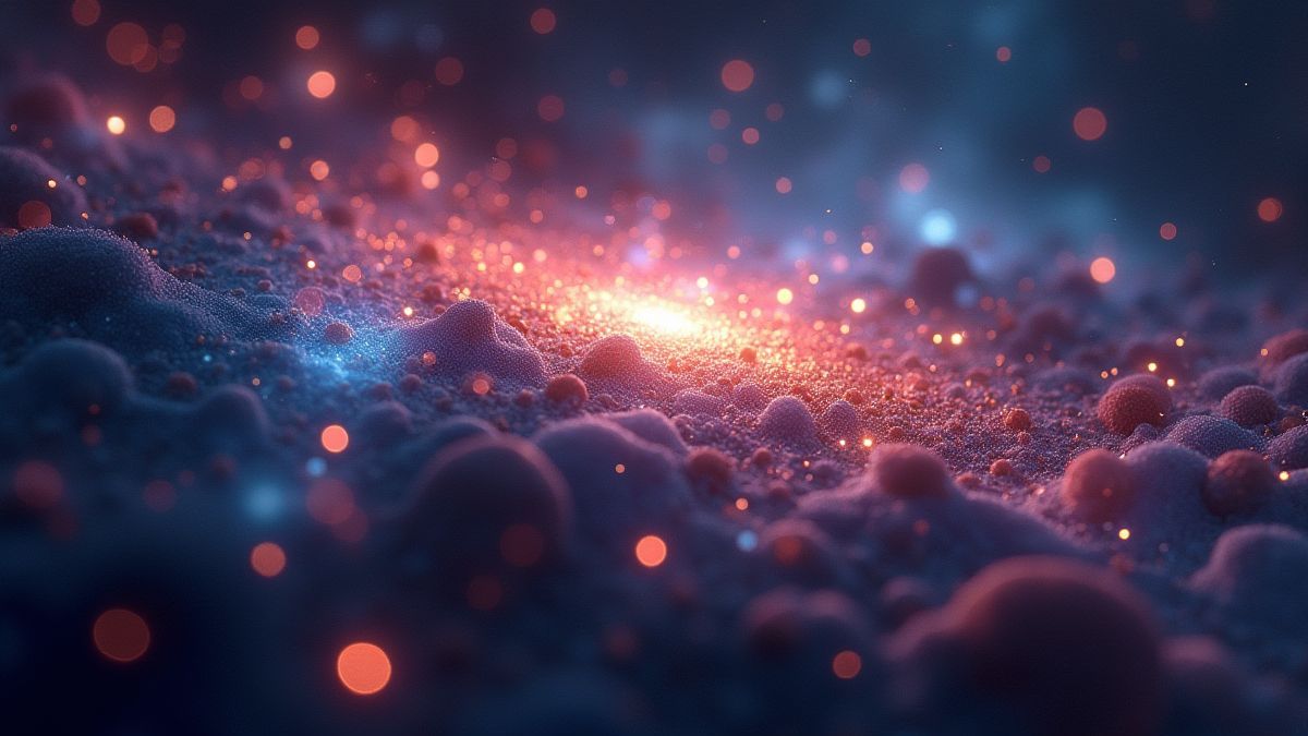 Cosmic nebula with glowing stones floating in space.