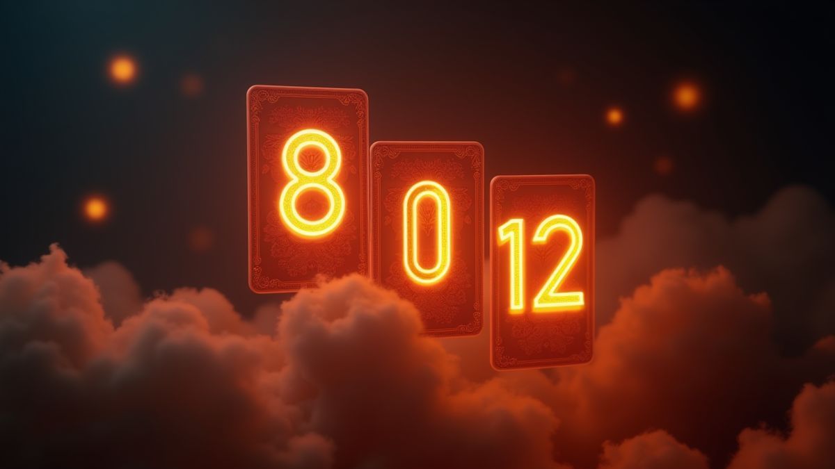 Cartas brillantes con números flotando en el aire.