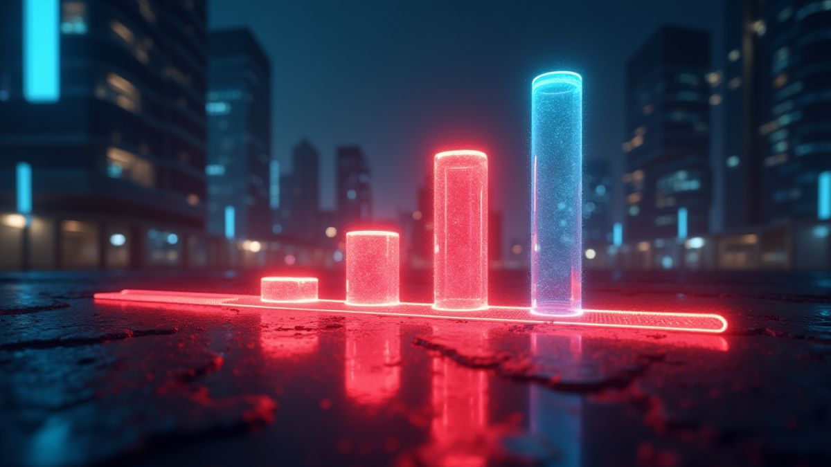 Una barra de multiplicador de energía brillando en un entorno urbano futurista.