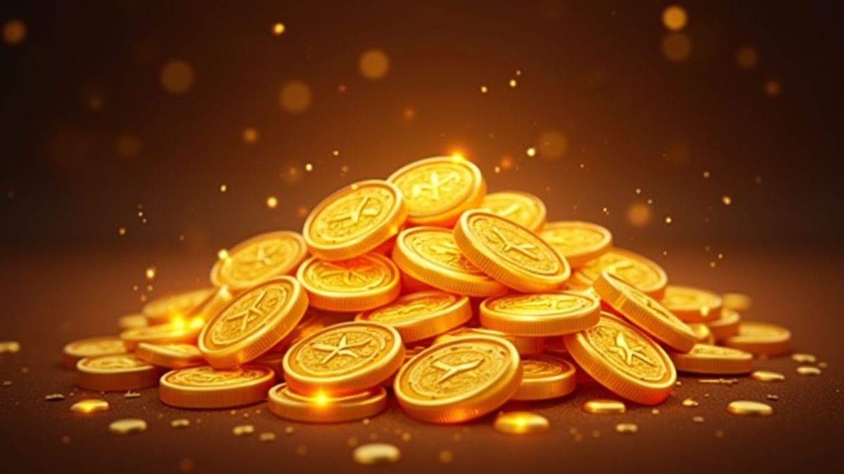 Monedas scatter doradas brillando con chispas mágicas en un entorno lujoso.