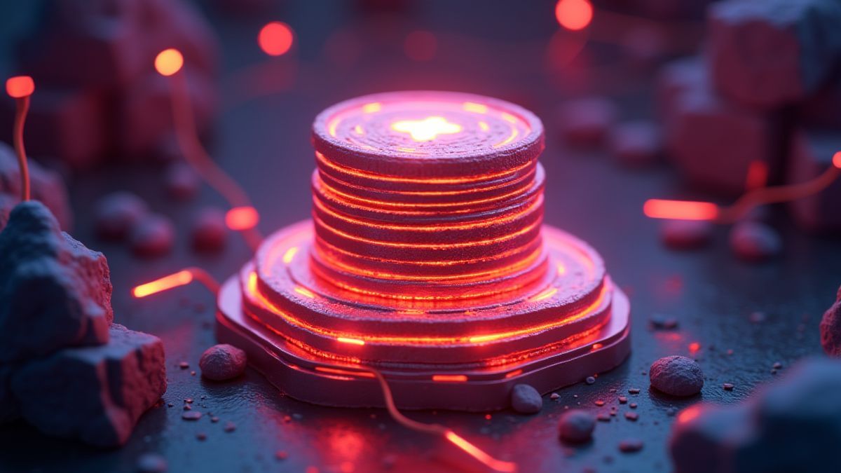 Montones de monedas brillantes en un entorno futurista lleno de luces neón.