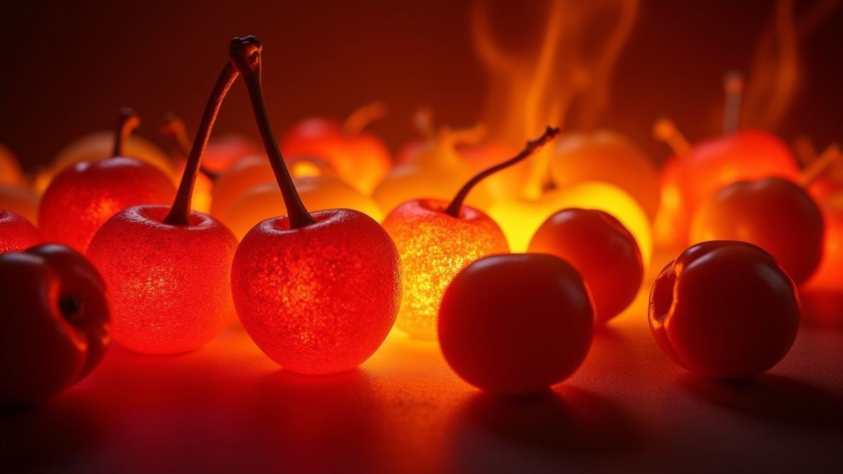 Glühende Früchte auf einem brennenden Hintergrund