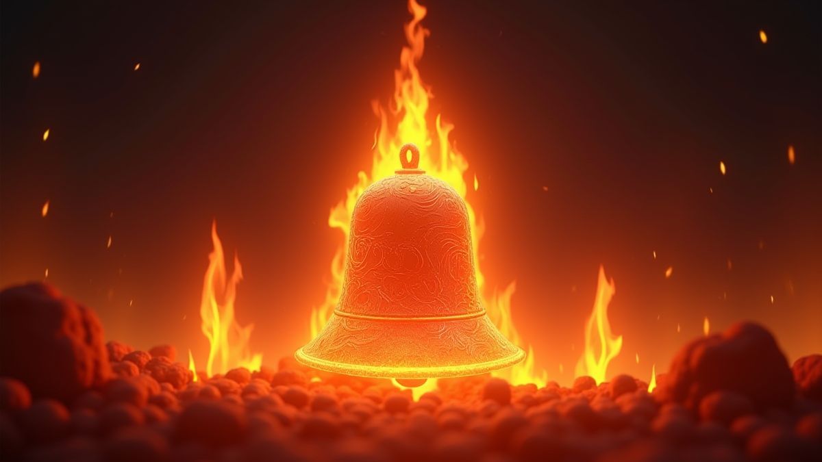 Goldene Glocke umgeben von Flammen