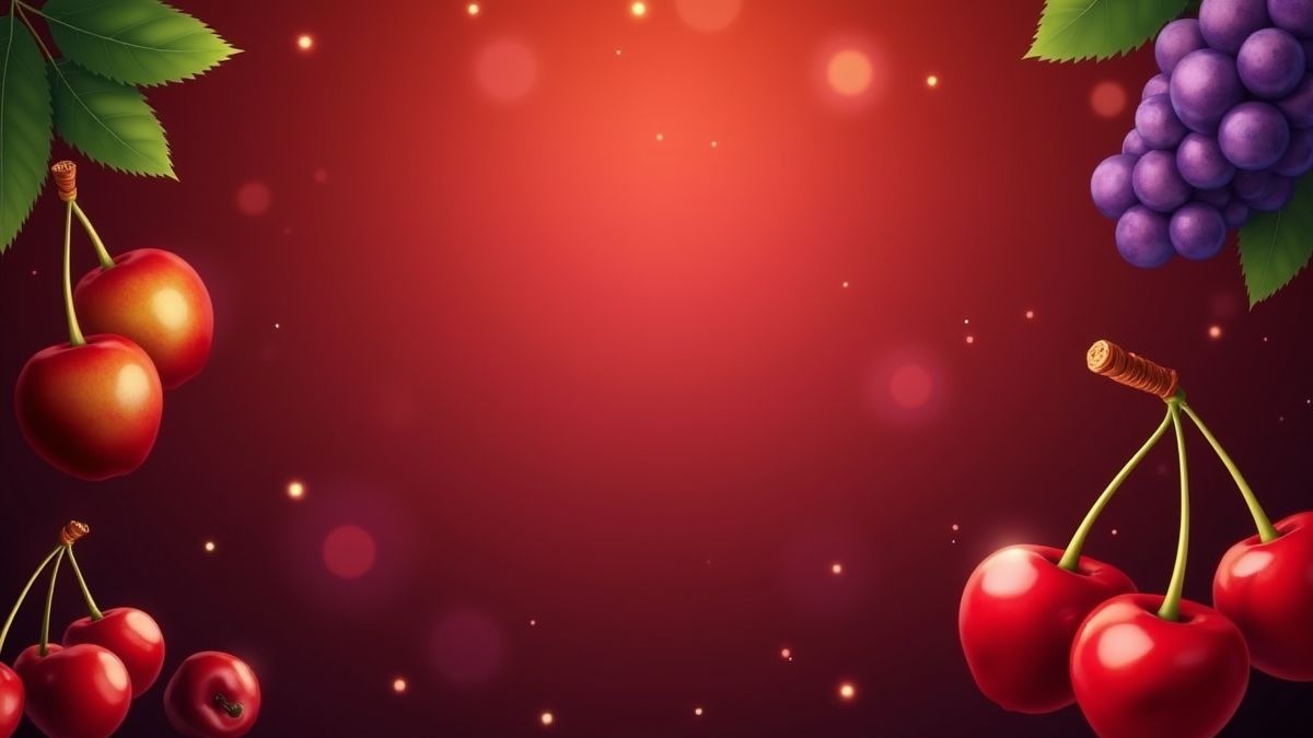Glowing background with fruits like cherries and grapes