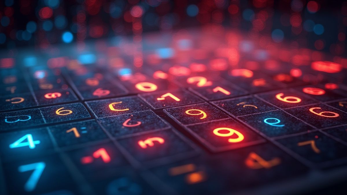 Tablero de Sudoku iluminado con números vibrantes.