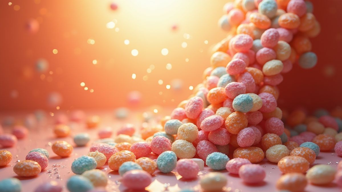 Animación de caramelos cayendo como una cascada.