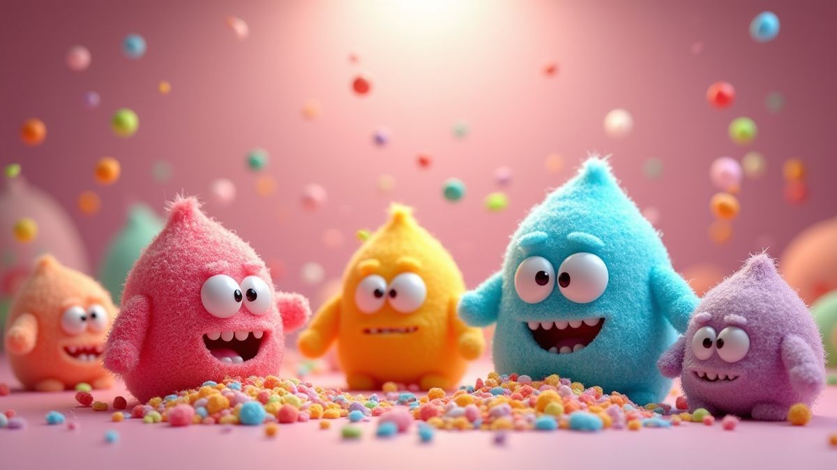 Candy characters interacting with sugar monsters.