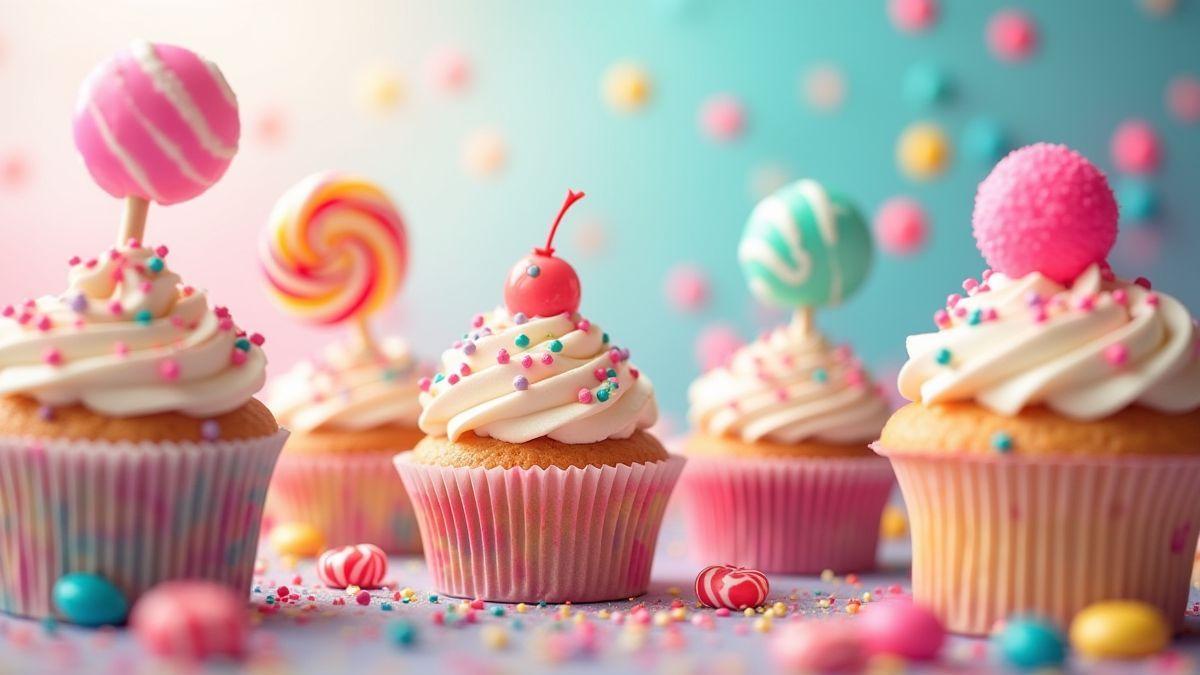 Eine Welt voller bunter Süßigkeiten und Cupcakes.