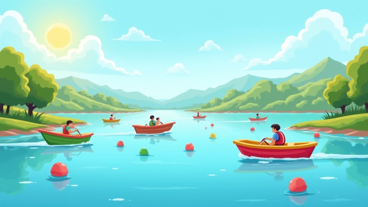 Geanimeerde bootrace op een zonnig meer