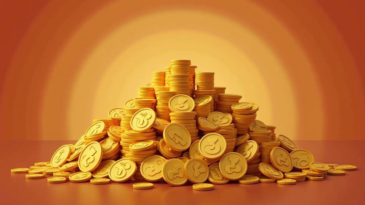 Montón de monedas doradas rodeadas de elementos temáticos de sumo.