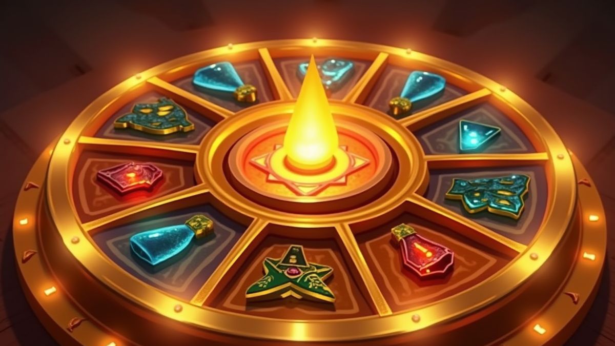 Bright Egyptian symbols on a golden reel.