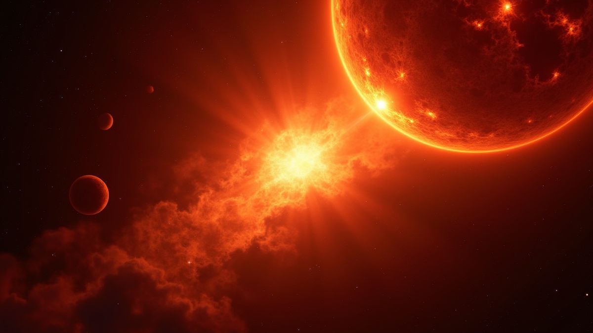 A solar flare illuminating star shards in space.