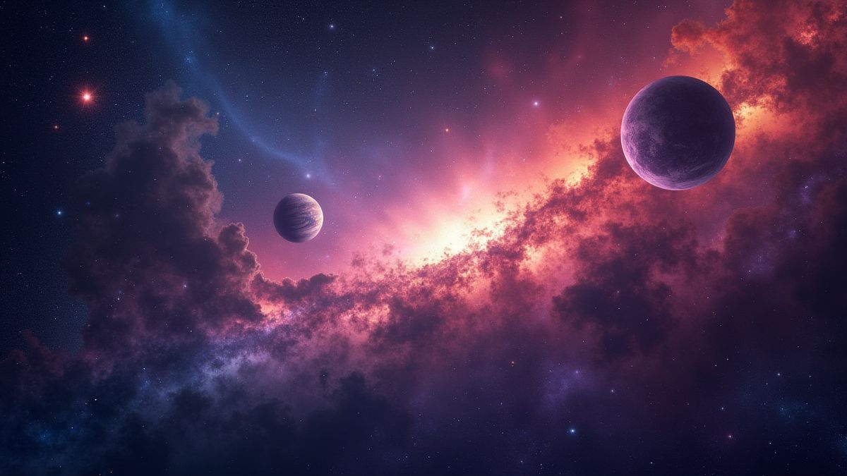 Ein Bild einer Galaxie voller Sterne, Planeten und leuchtender Nebel.