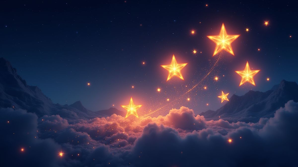 Estrellas brillantes y símbolos en un cielo nocturno de casino