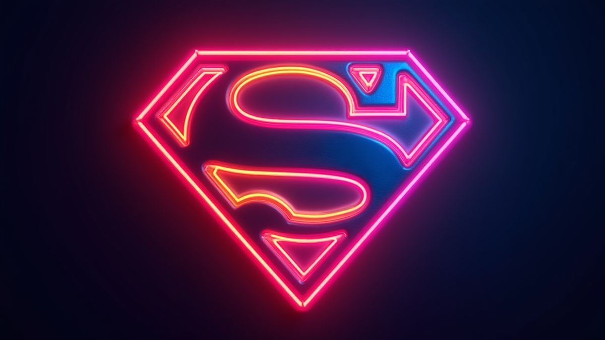Símbolo de superhéroe con luces de neón.