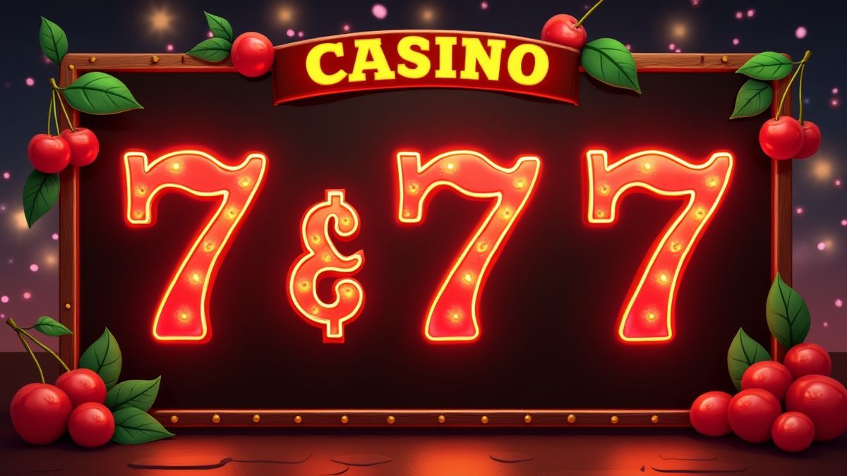 Retro casino bord met kersen en gelukkige zevens.