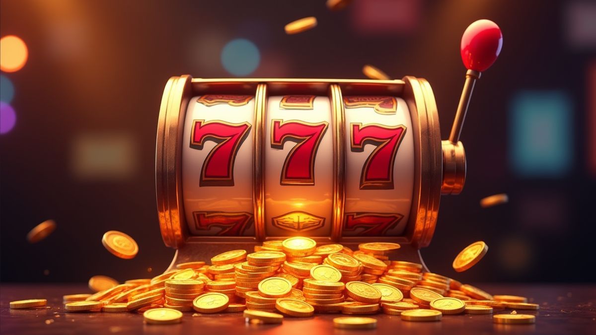 Monedas brillantes y multiplicadores en un entorno retro.