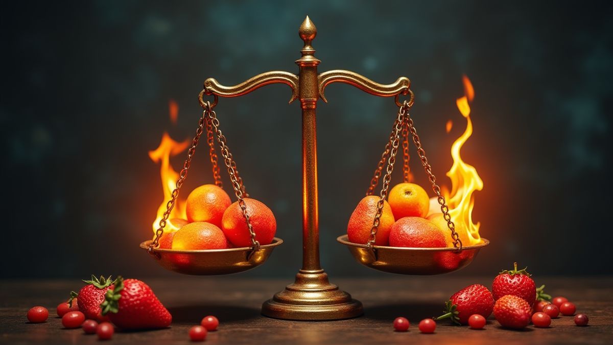 Una balanza mostrando los pros y contras de Super Hot Fruits.
