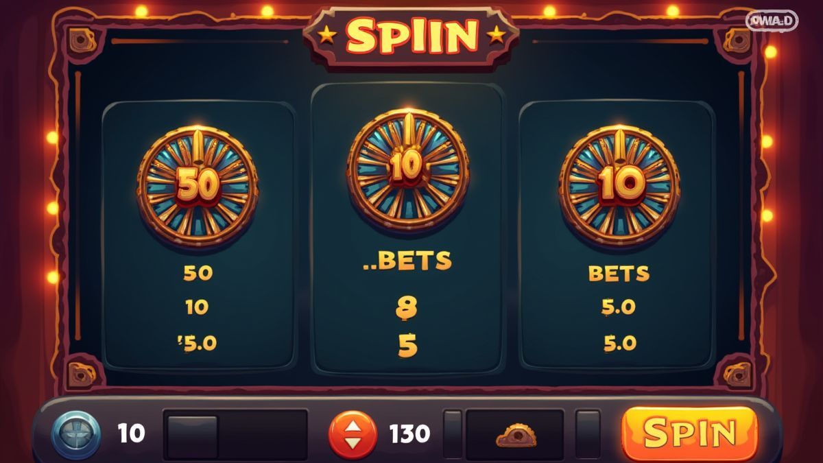 Interfaz de usuario de un juego de tragamonedas con botones de apuesta