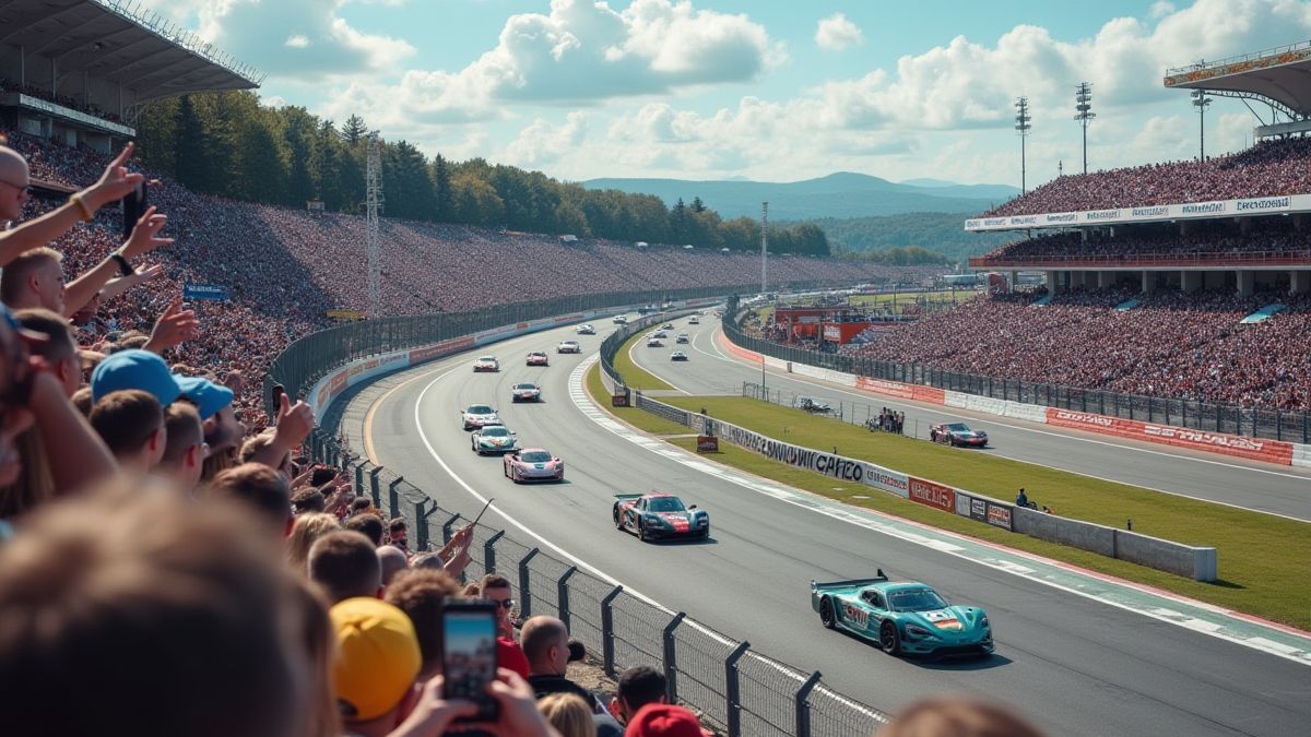 Um circuito de corridas cheio de ação e carros velozes.