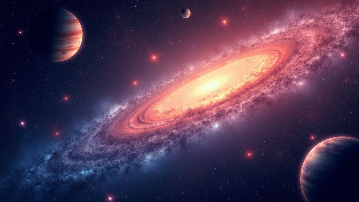 A bright galaxy with planets and stars.