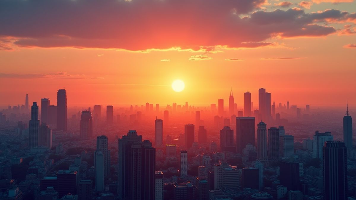 Vista del horizonte de Metropolis al atardecer.