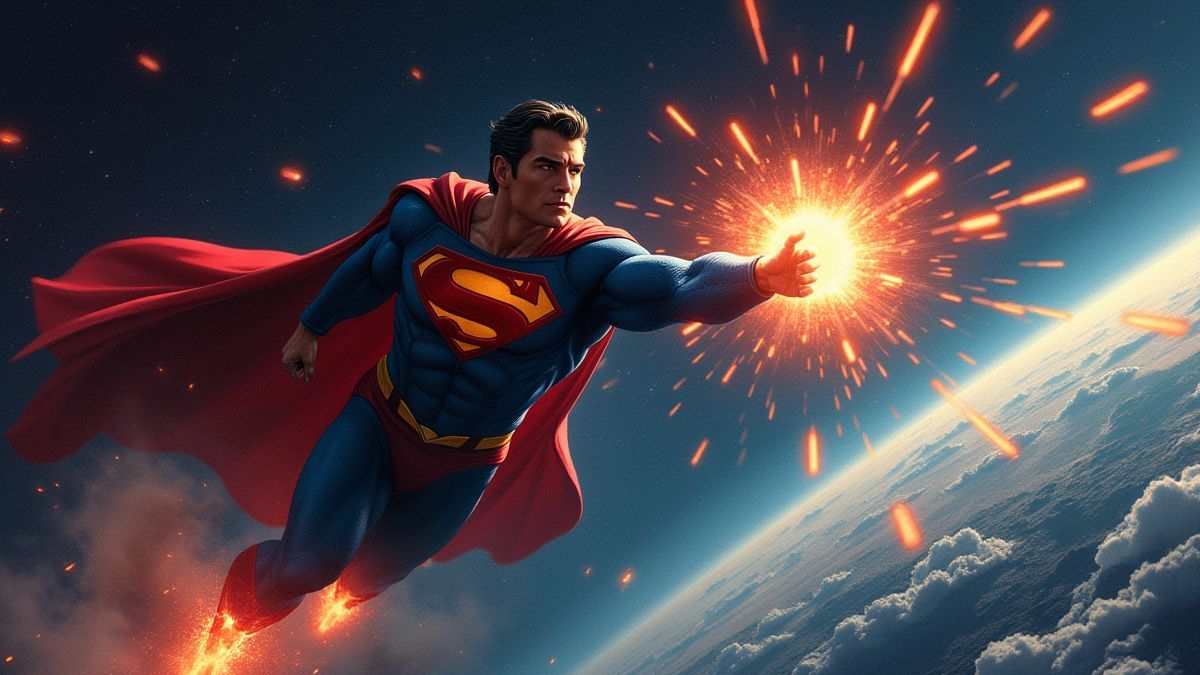 Superman déviant des météorites dans l'espace.