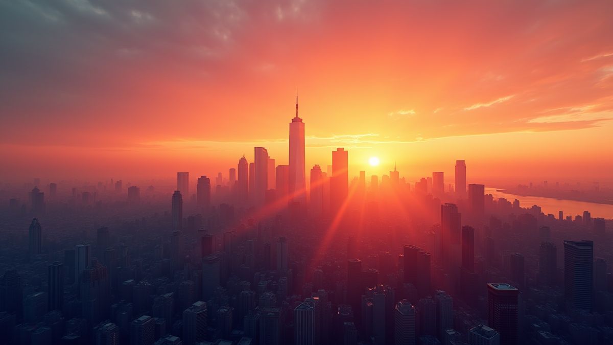 Horizont der Stadt Metropolis zum Sonnenuntergang.
