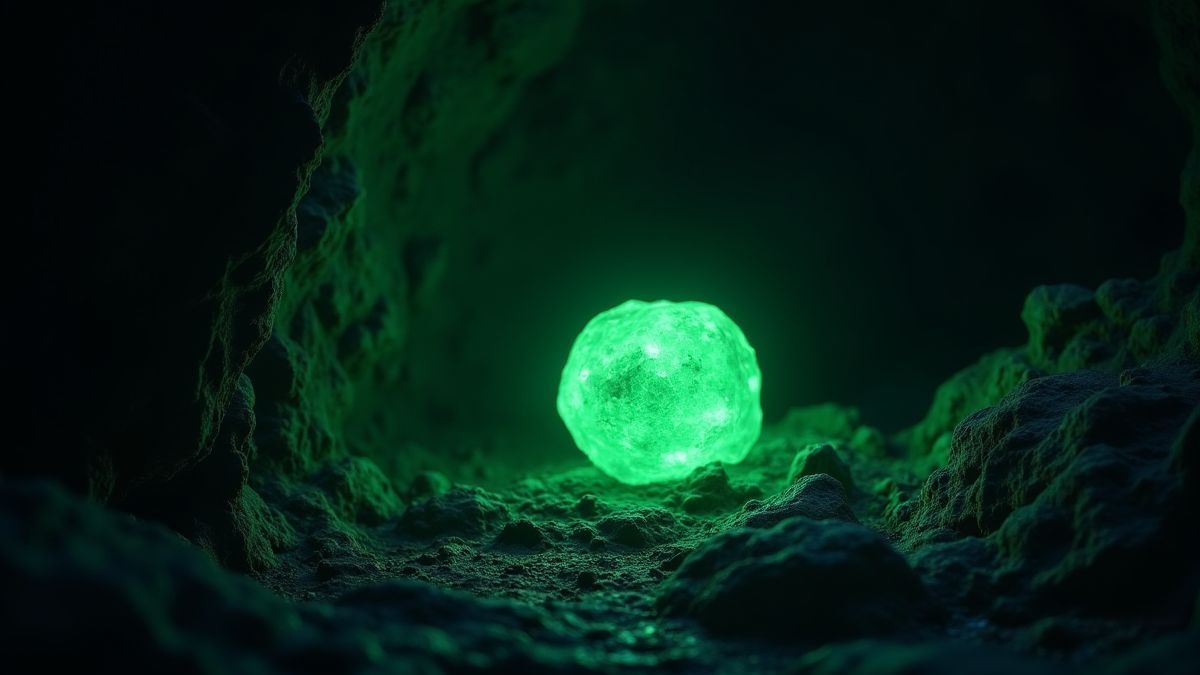 Leuchtende Kryptonita in einer dunklen Höhle.