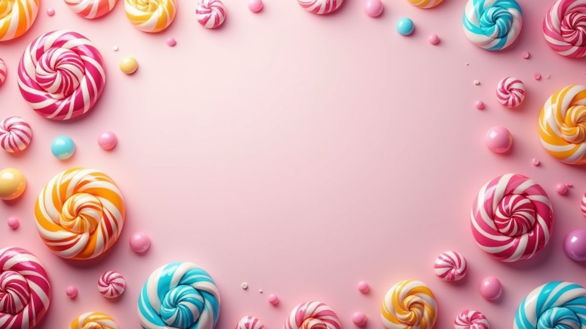 Bunter Hintergrund mit Lutschern und Zuckerstangen.