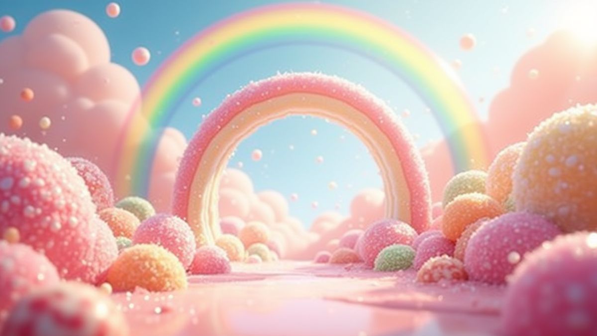 Ein süßes Themenumfeld mit einem Regenbogen im Hintergrund.