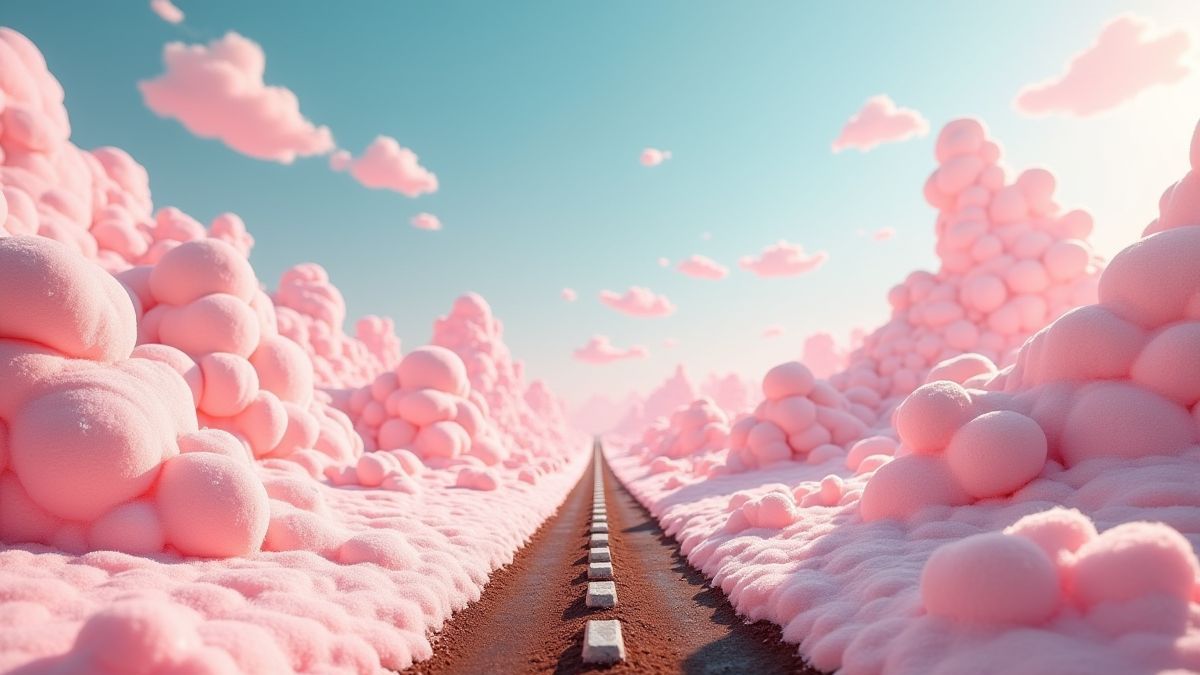 Fantasielandschaft mit Bonbon-Thematik.