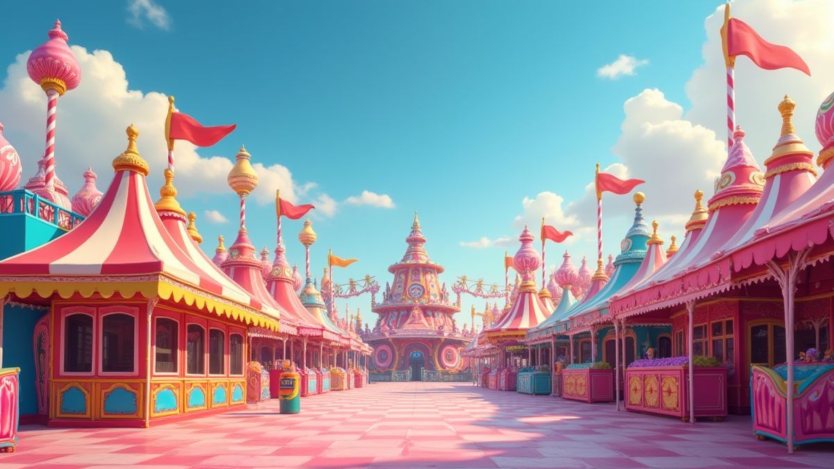 Ein Vergnügungspark mit Bonbon-Thematik.