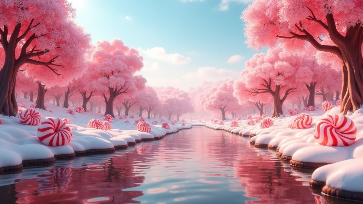 Paisagem de fantasia cheia de doces e guloseimas.