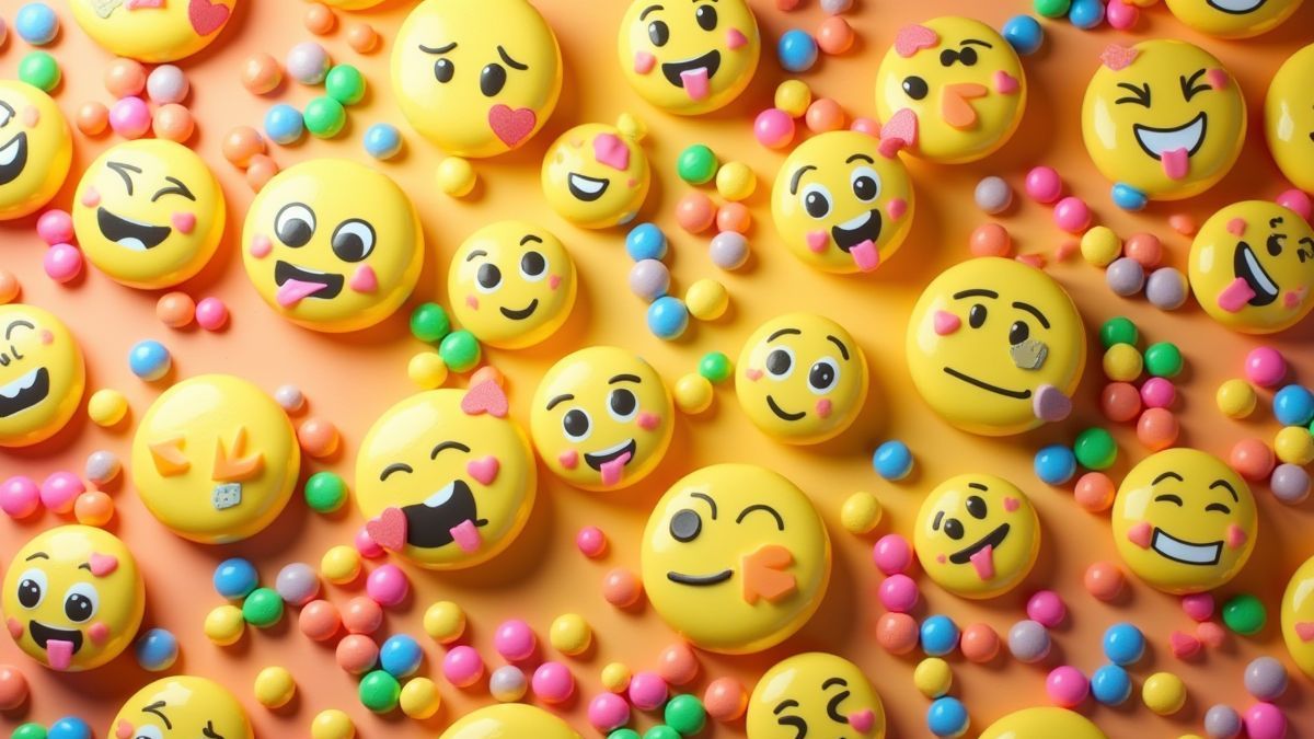 Emojis and candies on a colorful and vibrant background.