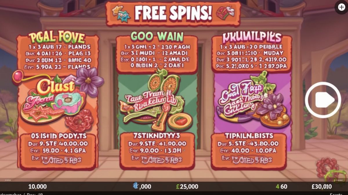 Representación animada de giros gratis con caramelos y multiplicadores.
