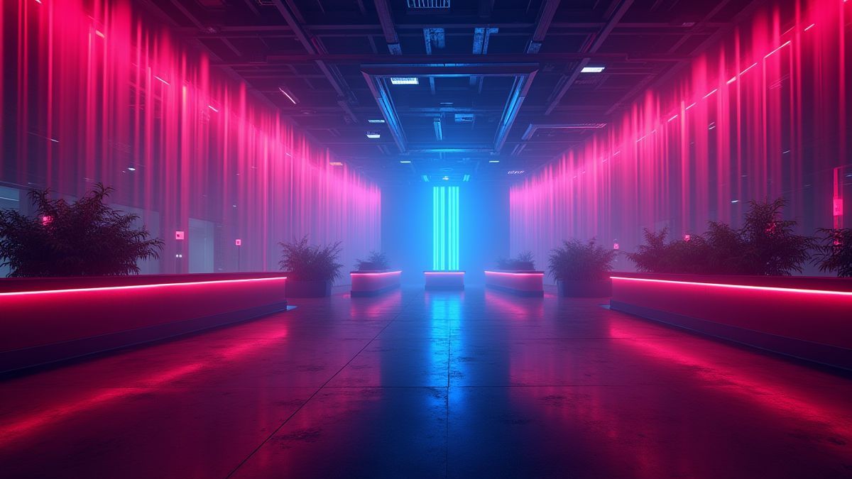 Luces de neón brillando en una discoteca futurista.