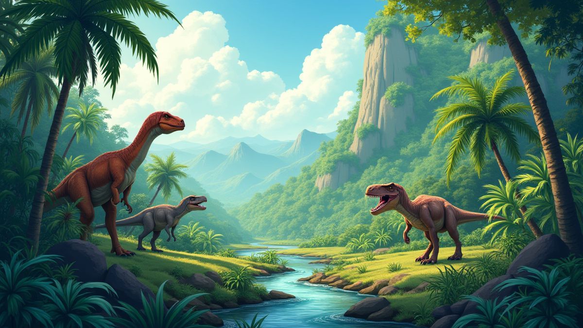 Jungle jurassique avec des dinosaures