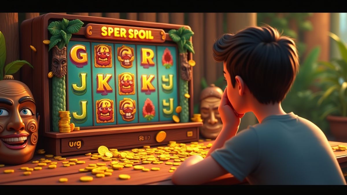 Um jogador desfrutando de um jogo de slot tropical.