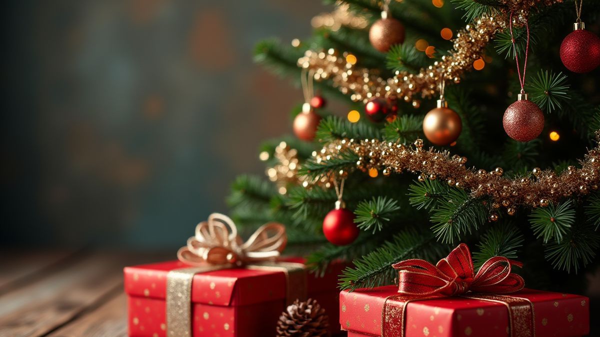Kerstboom vol decoraties en cadeaus.